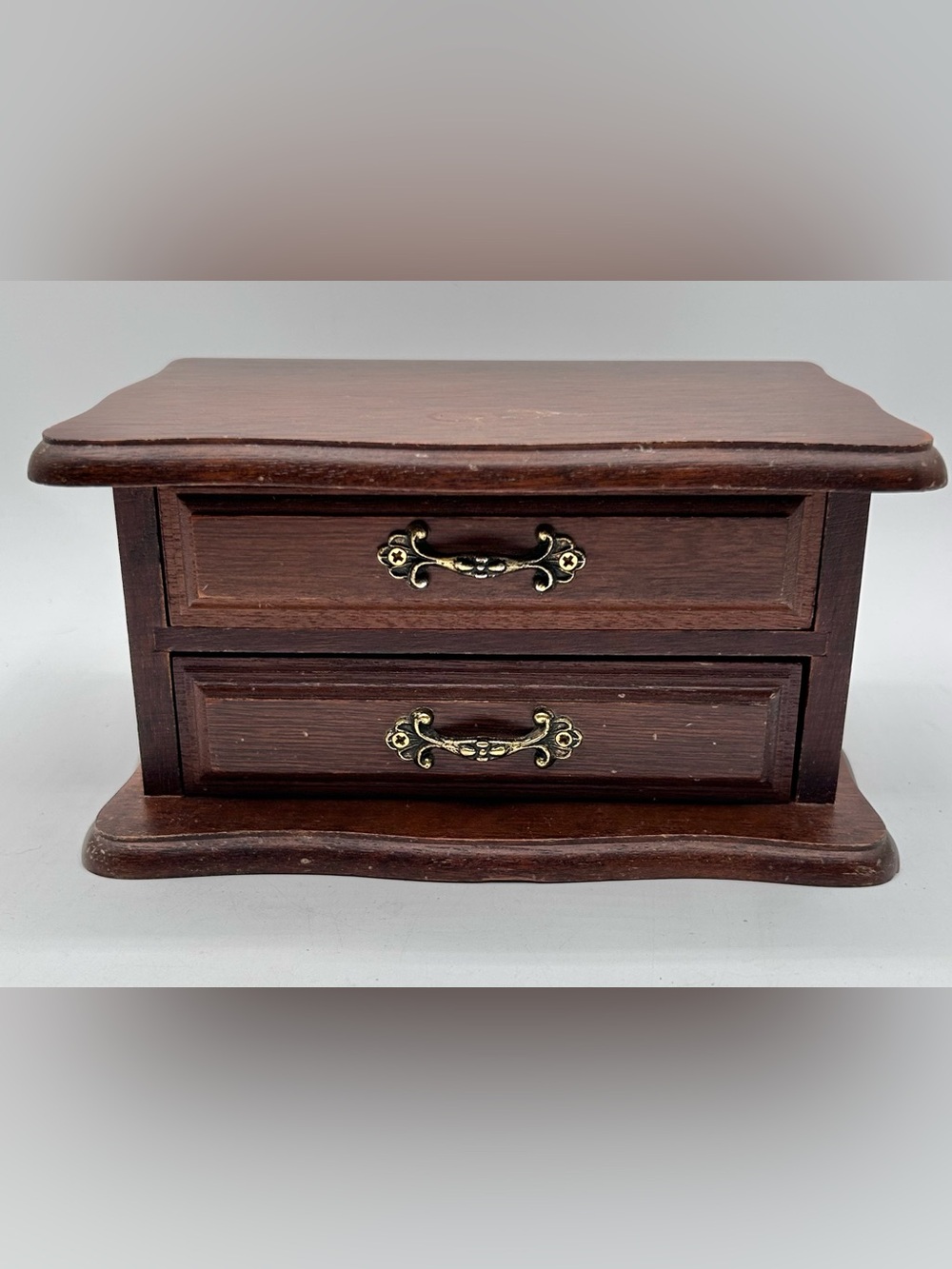 Vintage Wooden Jewelry Box 2 Drawers Ring Organizer 7.5"